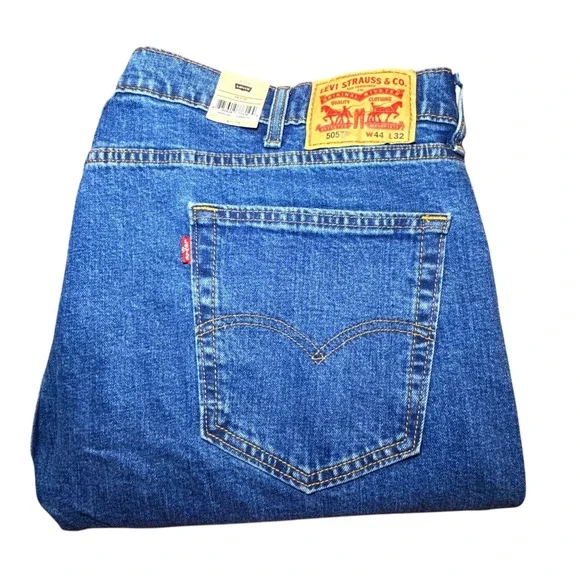 Levis 505 Regular Fit Stretch Jeans Mens 44x32 Blue Straight Leg Denim 005051454