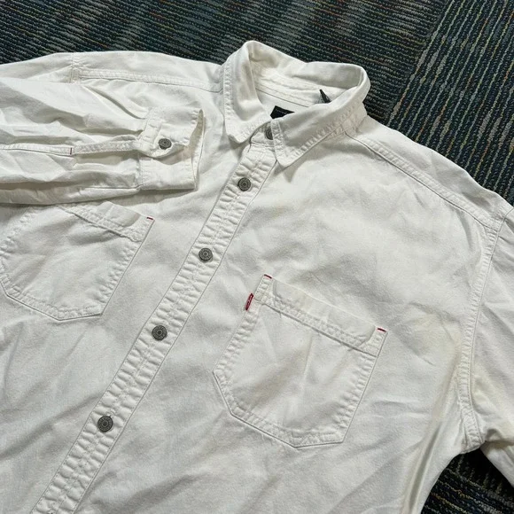 Levi's Button Up Shirt XL White Red Tab Denim Jean Long Sleeve Workwear
