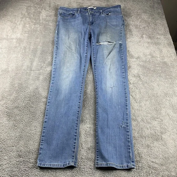 Levis 712 Slim Jeans Womens 32 Blue Medium‎ Wash Mid Rise Distressed