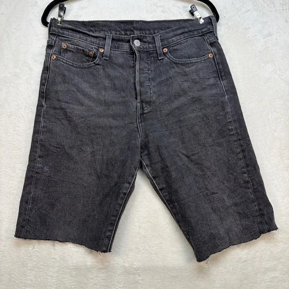Levi's 501 Cutoff Shorts Mens 29 Button‎ Fly Black Denim Jean Shorts High Rise