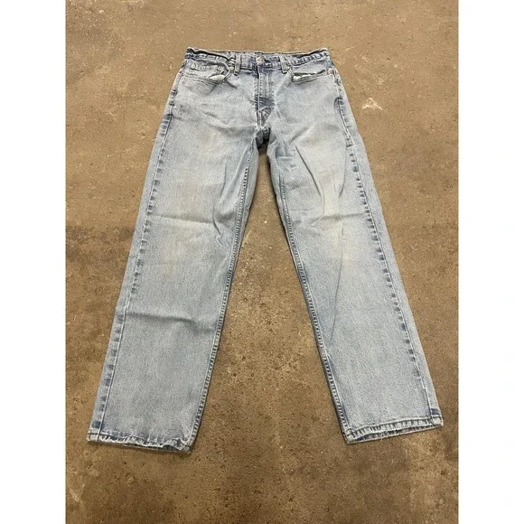 Levis 550 Jeans Mens 34x31 Light Wash Blue Relaxed Tapered Stretch Denim Zip Fly