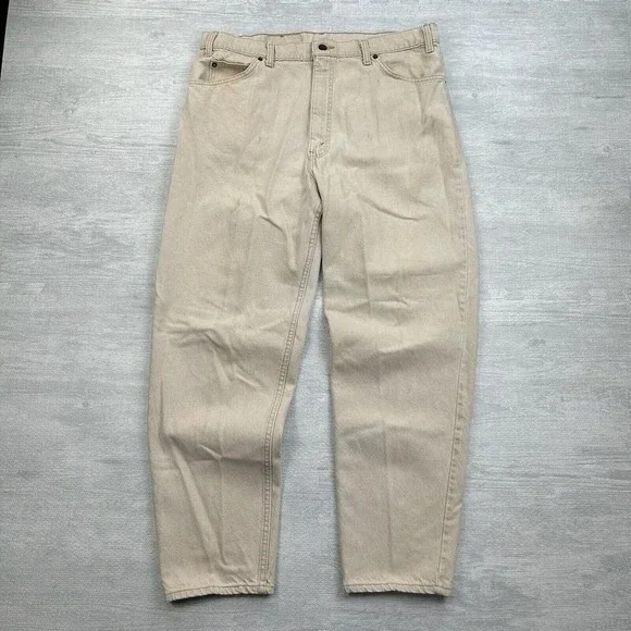 Vintage Levis 550 Jeans Mens 36x30 White Cream Orange Tab Straight Leg‎