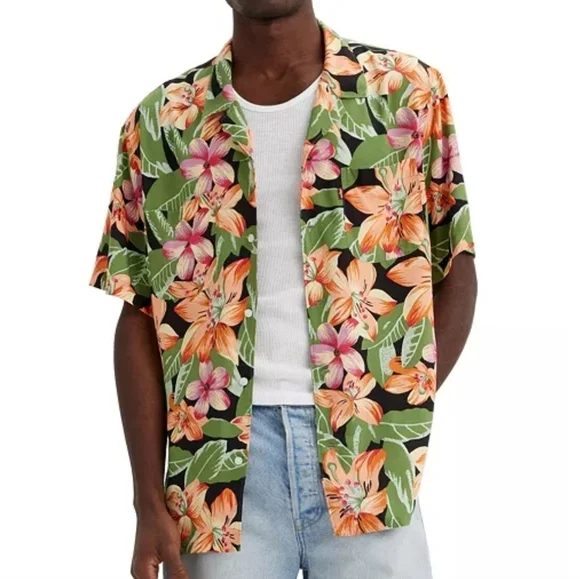 NWT Levi's Short Sleeve Classic Printed Camper Button Down Men's Shirt Size XXL