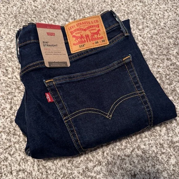 Levi's 514 Straight Men's 36x30 Stretch Dark Wash Jeans Brand‎ New