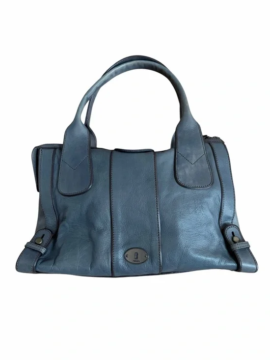 Fossil Long Live Vintage 1954 Maddox Marlowe Satchel Tote Blue Gray Leather Bag