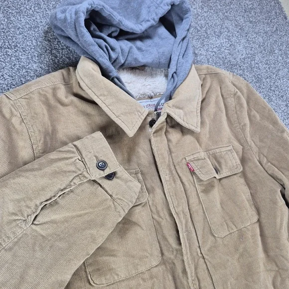 Levi's Corduroy Sherpa Lined Trucker Jacket Mens‎ Large Hooded Brown