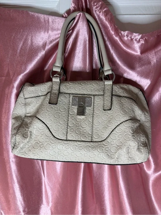Guess Vintage Cream Embossed Monogram Satchel