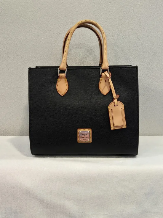 Dooney & Bourke Janine Black Satchel with Tan Trim
