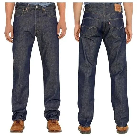 NEW‎ Levi's 501 Original Shrink to Fit Jeans Blue Button Fly Straight Mens 42x32