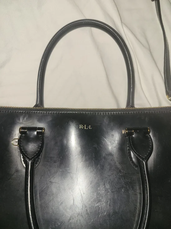 Black Leather LRL Tote Bag - Structured Everyday Handbag