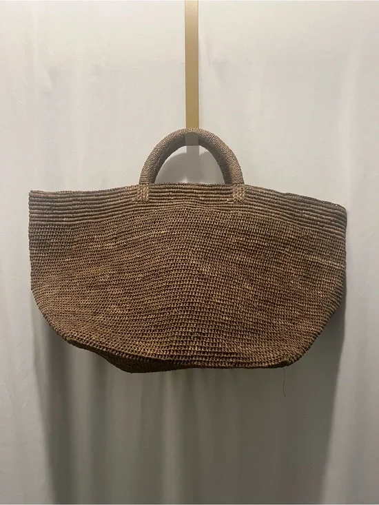 Ibeliv Woven Raffia Satchel Tote in Brown