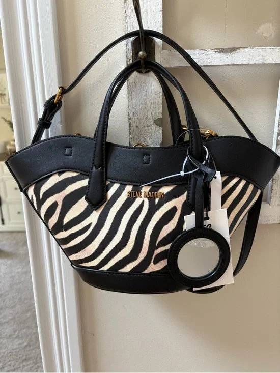 Steve Madden Black & White Zebra Print Satchel Bag