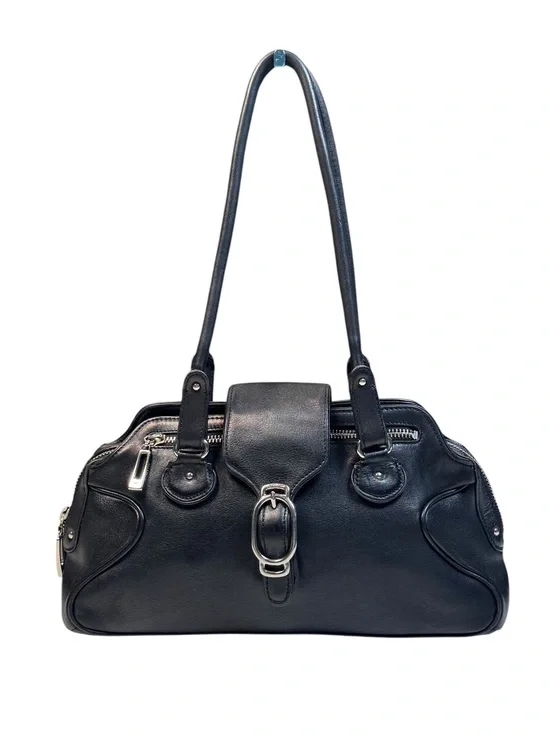Vintage Y2K Cole Haan Alexa F04 Black Leather Satchel Shoulder Bag Silver Buckle