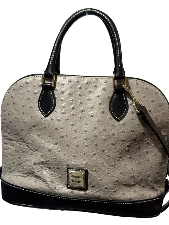 Dooney & Bourke Gray and Black Ostrich-Embossed Zip Satchel Bag