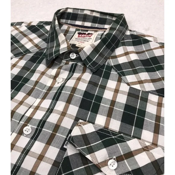 Levis‎ Button Shirt Mens L / XL Plaid Check Short Sleeve Pocket Western Cowboy