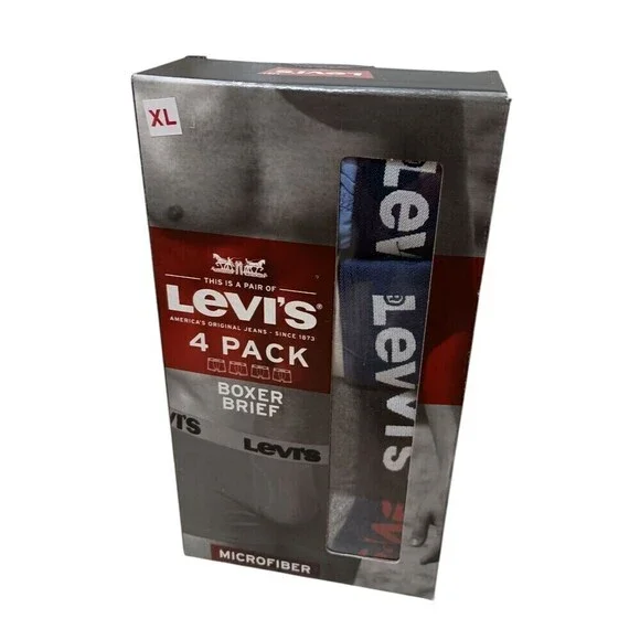 Levis Mens Boxer Briefs XL Microfiber 4 Pack Multicolor Tagless Fly Front New