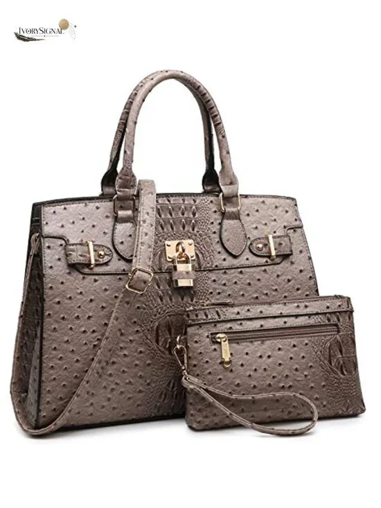 Vegan Leather Satchel Tote Handbag with Matching Wallet