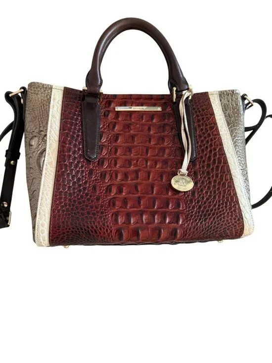 Brahmin Womens Arno Pecan Azuma Multi-toned Handbag Medium Croc-embossed Leather