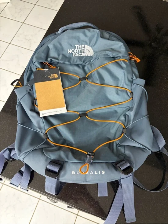 The North Face Borealis Backpack in Granite Grey with Orange Cords