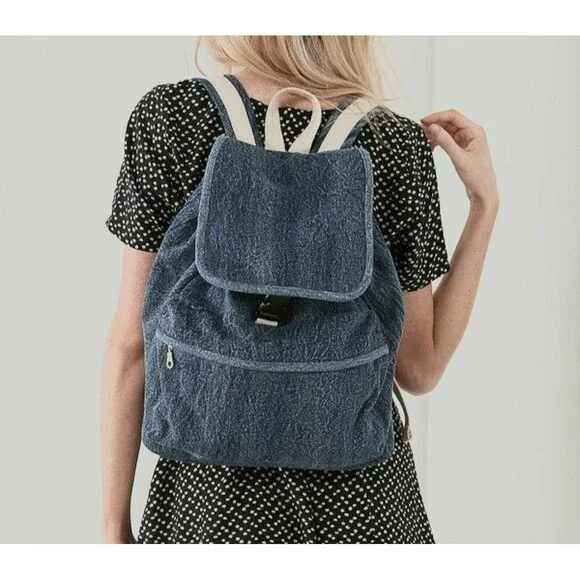 NWT Urban Outfitters Backpack - Blue Denim Canvas Buckle Drawstring Closure