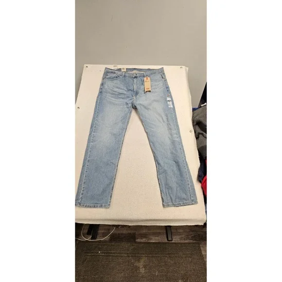 Levis 505 Regular Fit Stretch Jeans Mens 42x30 Light Wash Blue Straight Leg NWT