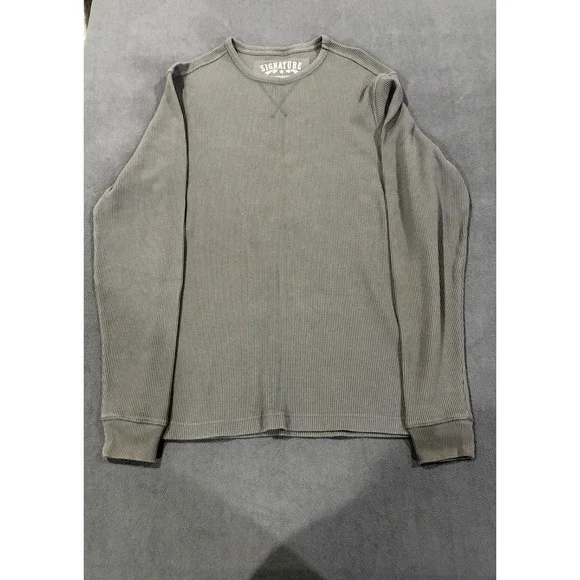 Signature by Levi's Strauss & Co Thermal Shirt Mens Medium Gray Cotton Crew Neck