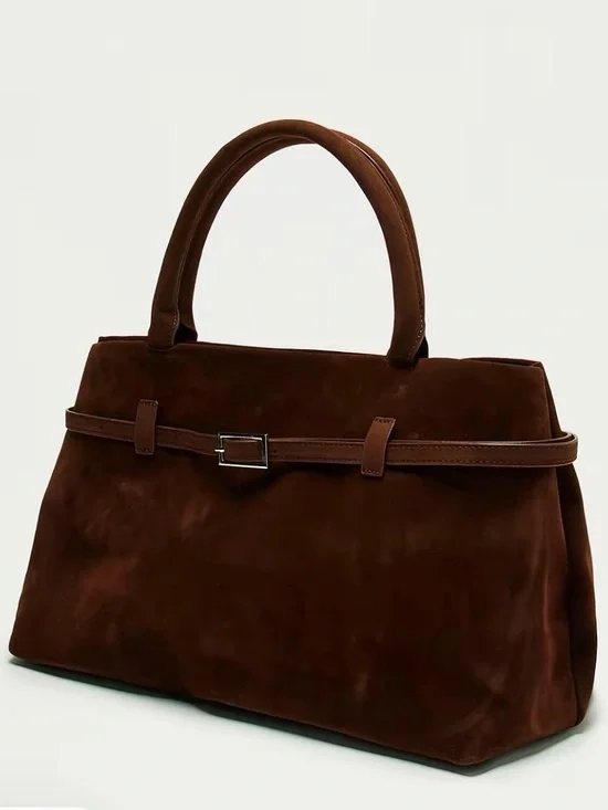 Fashion Nova Chocolate Brown Suede Top-Handle Satchel