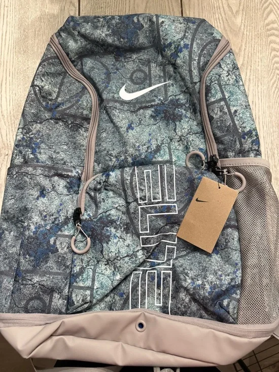Nike Varsity Elite Printed Backpack 32L Large Gray/Blue Zip Pockets