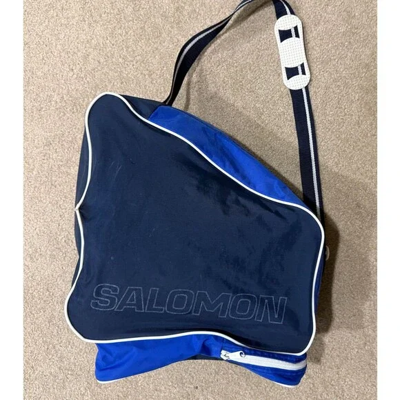 Vintage 90s Salomon Ski Boot Duffle Bag Blue White Streetwear Travel Rare