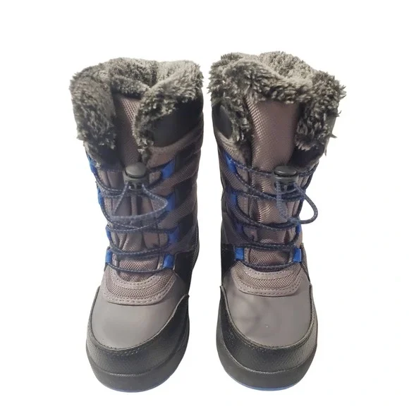 Wonder Nation Kids Sz 10 Gray Black Blue Thinsulate Faux Fur Winter Boots