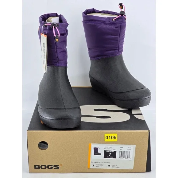Bogs K Snow Shell Kids Size 7 Purple Multi Waterproof Insulated Boots - New