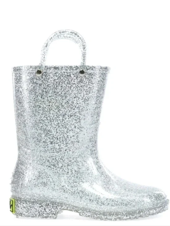 Western Chief Girls Silver Sparkle Rain Boots Size 1