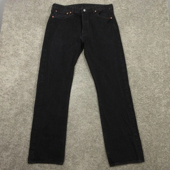 Levis Jeans Mens‎ 36x34 Black 501 Button Fly Regular Straight Cotton Denim Pants