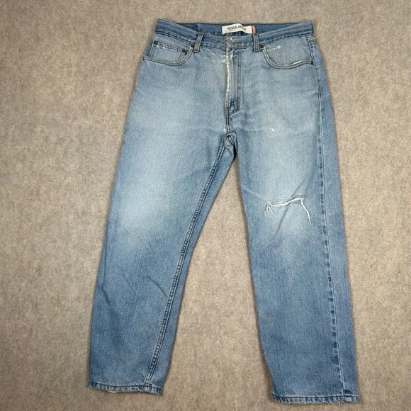 Levi's 505 Regular Fit Jeans Mens 36x29 Light Wash Denim Straight Leg 00505-4891