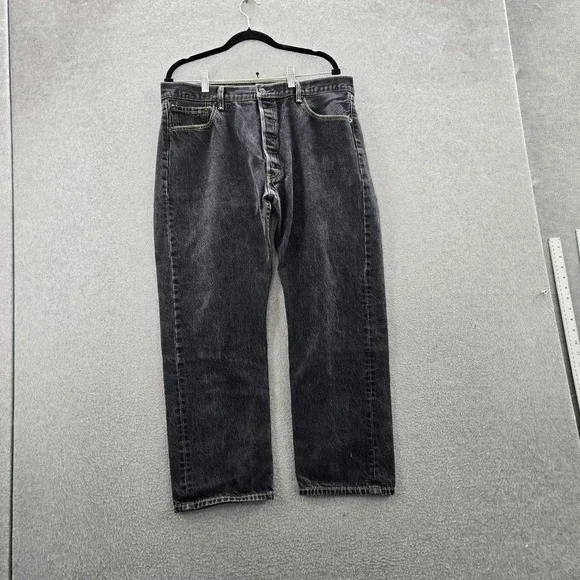 Levi's 501 Men Jeans 38X30 Black Denim Straight Leg‎ Grunge Button Fly 27