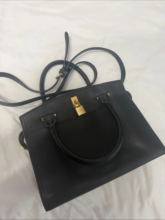Ted Baker London Black Leather Satchel with Gold Hardware
