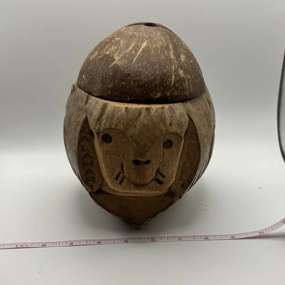 Vintage Coconut Carved Monkey Bank Tiki Bar‎ Decor Barware Philippines Fun