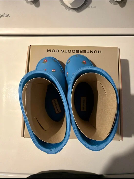 Hunter Kids Blue Rain Boots with Strawberry Motif
