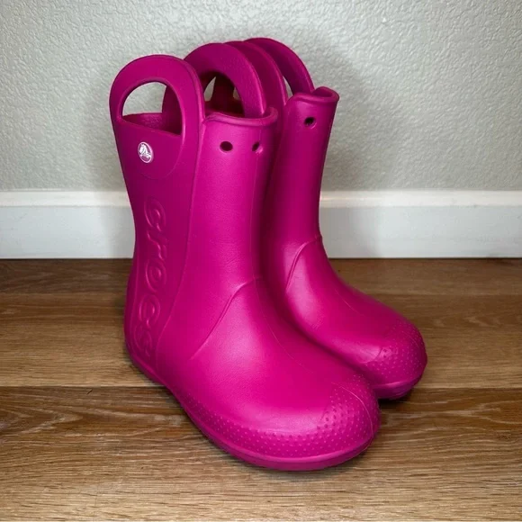 Crocs Big Kids Girls Size J2 Pink Outdoor Play Handle It Rain Boots