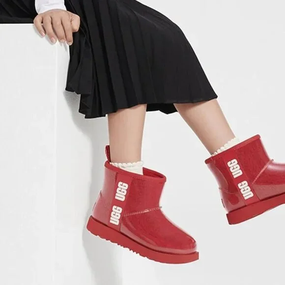 UGG Classic Clear Faux Shearling Mini Boots Red Kids Size 10