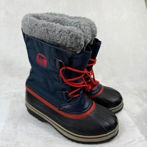 Sorel Yoot Pac Nylon Waterproof Snow Boots Navy Blue Red NY1879-464‎ Kids Size 5