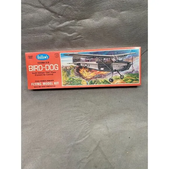 VINTAGE GUILLOW'S CESSNA O-IE BIRD-DOG FLYING MOEL KIT BALSA‎ & TISSUE NOS