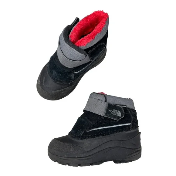 The North Face Alpenglow Kids Snow Boots Black Red Waterproof Size 8 Toddler