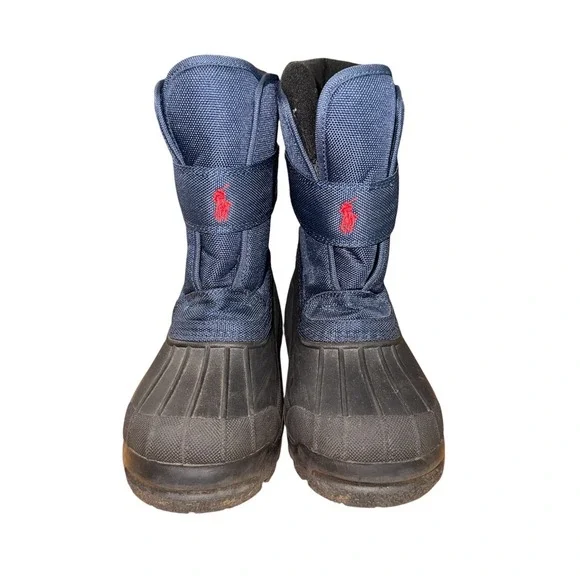 Polo Ralph Lauren Everlee Snow Boots Kids 3 Pre-Owned Blue Fleece Lined HookLoop