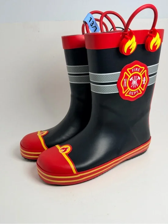 Kids Firefighter Rain & Snow Boots - Black and Red