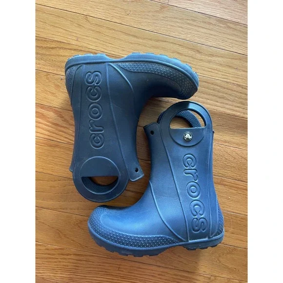 Crocs Handle It Rain Boots Navy Blue Kids Waterproof Pull On J1
