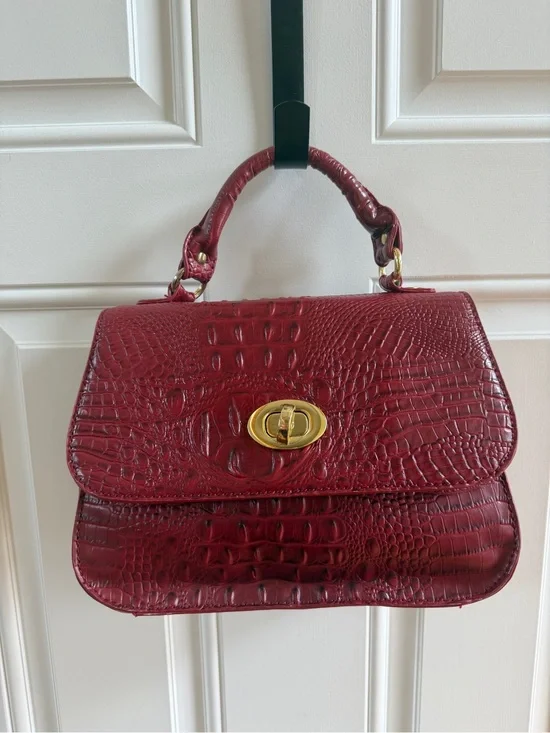 Marc Fisher Croc-Embossed Top-Handle Satchel in Burgundy