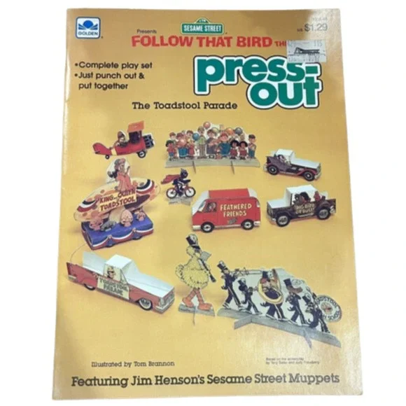 Sesame Street Vtg 1985 Golden  Follow That Bird Press-Out Toadstool‎ Parade