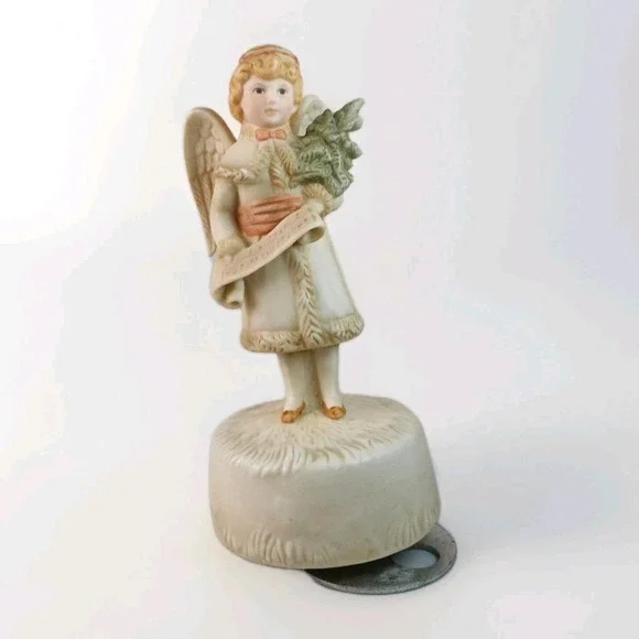 Rare 1985 VTG Schmid B. Shackman Ceramic Angel Girl Figurine Christmas Music Box