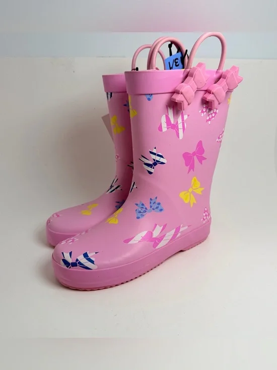 Girls Pink Butterfly Rain Boots with Decorative Bows